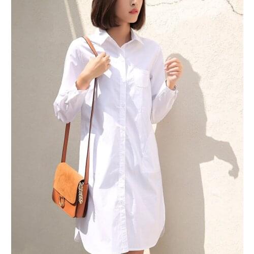 2 Colors S-4XL Large Size Long Shirts For Women BF Boyfriend Style Brief Collar Loose Tops Fashion Casual Oversize Blouse