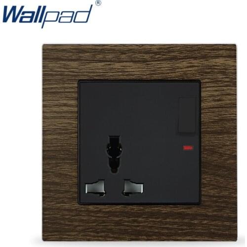 3 Pin Universal Socket With Switch Multifunction Socket Wallpad Metal Panel Wood Design EU UK Wall Socket with LED Indicator