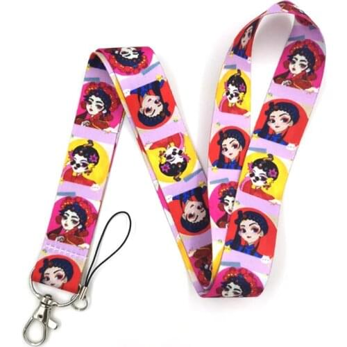 30pcs Lovely Chinese girl Keychain Lanyards Id Badge Holder ID Card Pass Gym Mobile Phone Badge Holder Key Strap webbings ribbon