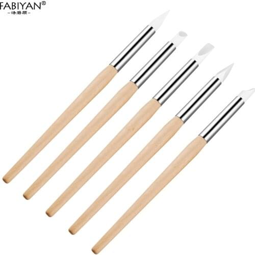 5Pcs/Set Nail Art Silicone Pen Brush Wooden Dotting Carving Emboss Shaping Hollow Pottery Sculpture Builder Clay Tools Manicure