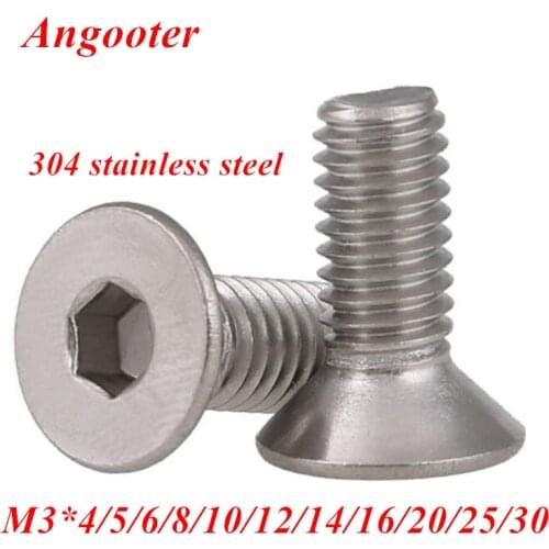 50pcs M3 304 stainless steel A2 Hexagon Hex socket head flat countersunk Allen Bolt screw M3*4/5/6/8/10/12/14/16/20/25/30/35mm