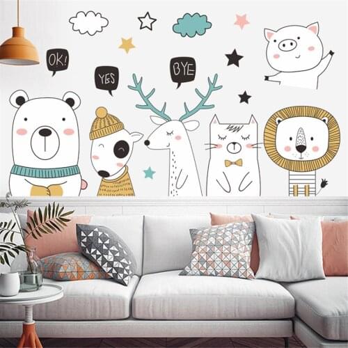 BalleenShiny Lovely Animal Plant Wall Stickers for Kids Room Home Door Nursery Decals Living Room Sofa TV Background Decoration