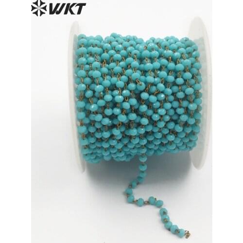WT-RBC045 Wholesale Fashion Diy Custom Sparkly Round Beads 2.0 Chain With Light blue Chain Custom Length 5m/lot Fashion Jewelry