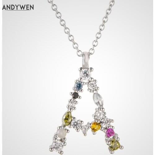 ANDYWEN 925 Sterling Silver 26 Letters Gold Initial Letter A B Pendant Necklace Thin Long Chain Adjustable Mini P G CZ Jewelry