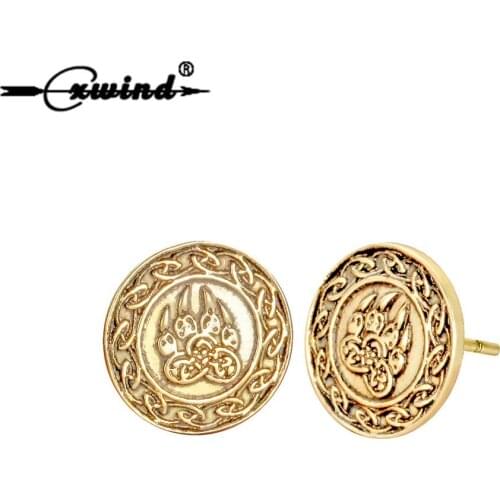 Cxwind Fashion Paw Stud Earrings Retro Disc Earring Viking Runes Geometric Round Earrings Jewelry for Puppy Lovers Gift
