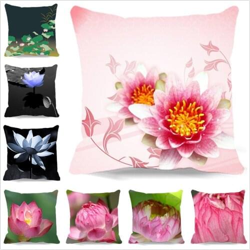 Sofa Throws Decorative Soft Pillow Covers Present Lotus Illustrations Cushion Cover beautiful view Square Pillow case
