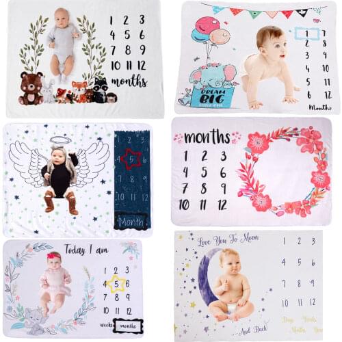 Baby Monthly Milestone Blankets Soft Floral Memory Blankets Girls Boys Cute Photo Background Blankets Play Mats Photo Accessorie