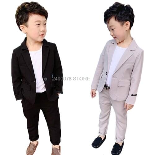 Kids Wedding Suit Jacket+Pants 2Pcs Clothing Set Flower Boys Formal Tuxedos Children Host Dance Performance Party Dress Costume