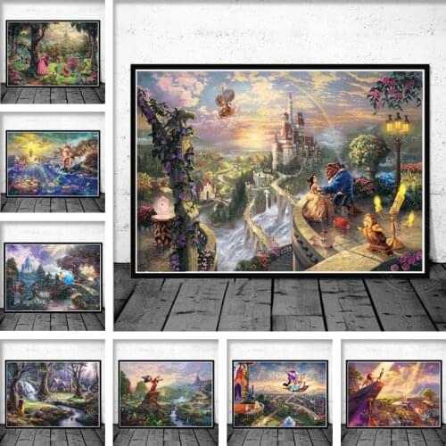 Disney Classic Movie Canvas Prints Landscape Cartoon Figure Paintings Mickey Mouse Princess Lion King Wall Art Picture Decor