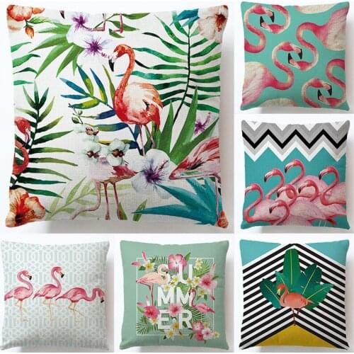Home Textile 45*45CM Linen Printed Tropical Forest Flamingo Square Sofa Car Pillow Case Pillowcase Cushion Cover 2pc/lot