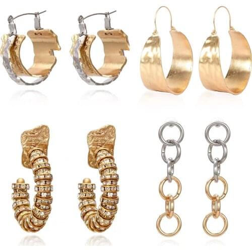 Personality Double Color Metal Earrings for Woman Party Casual 2021 New Retro Irregular Geometric Stitching Ear jewelry