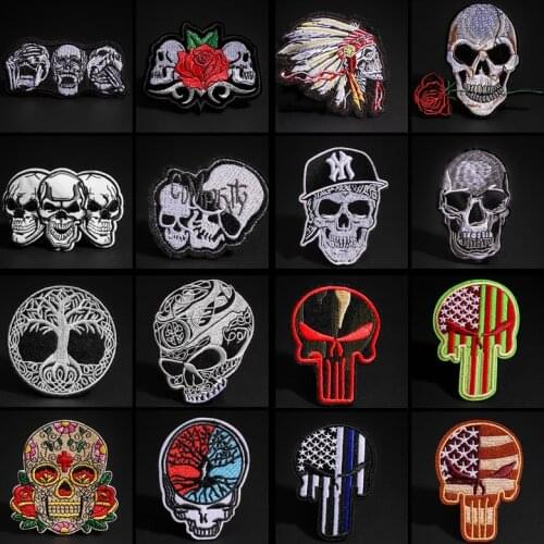 Punk Skeleton Skull Patches Embroidered Clothes Patches Iron on Stickers for Jacket Jeans Stirpe Decoration DIY Applique Badges