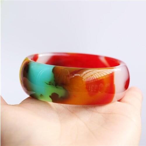 Colorful Widened and Thickened Jade Bracelet Xinjiang Hotan Gold Silk Jade Chicken Blood Womens Bracelet