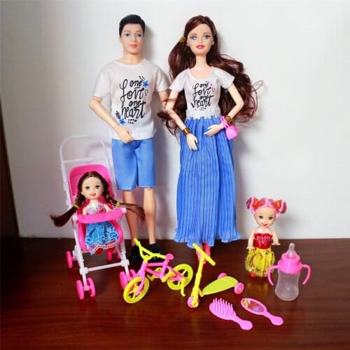 4 People Family Doll Suits Mom/ Dad/ Kelly/Carriage Girls Toys Fashion Pregnant Women Doll Child Toy Birthday Gift Baby