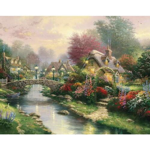 Lamplight Bridge Thomas Kinkade HD Canvas Wall Pictures Art Painting Print Living Room Bedroom Office Home Decoration No frame