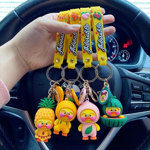 Cute Fruit Duck Keychain Fashion Creative Cartoon Animal Key Holder Men Car Keychain Woman Bag Pandent Jewelry Accessories Gifts