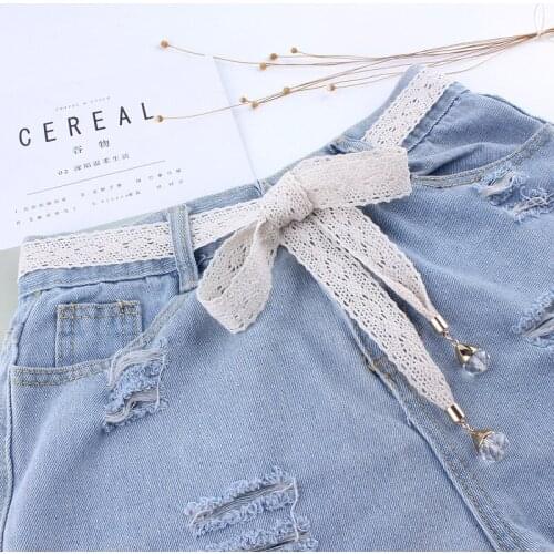 Fashion girdle thin women lace belt female waist rope for dresses tassel waistband knot decorated narrow ribbon black