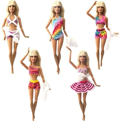 NK 5 Pcs/Set Doll Swimsuit Colorful Bikini Fahion Swimwear for Barbie Doll Clothes Accessories Dressing Up Kids Toy 7X