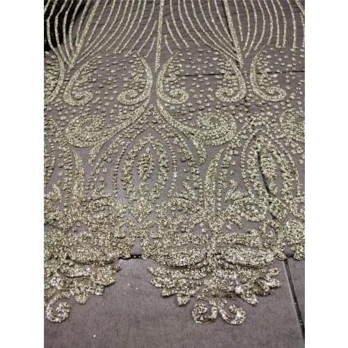 New arrival french net lace fabric with glued glitter sequins lace african tulle lace fabric JRB-80703 gold glitter black mesh