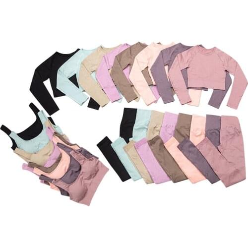 New 2021 Seamless Fitness Suit Workout Set Women Sports Underwear Shockproof Gym Jogging Crop Top Long Sleeve Top Yoga Pants