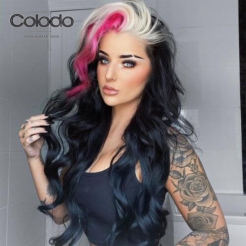 Pink Highlight Wig Pre Plucked 13x4 Straight Lace Front Wig with Baby Hair Ombre Lace Front Human Hair Wigs for Women COLODO