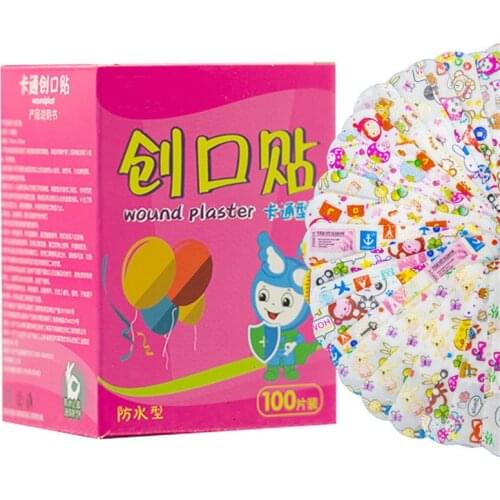 100Pcs Adhesive Bandages Waterproof Breathable First Aid Emergency Kit for Kids Wound Plaster Cartoon