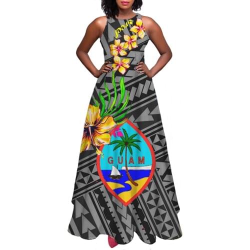 Hycool Latest Casual “Guam" Dresses Polynesian Tribal Black Sleeveless Stripe Maxi Dress A-Line Elegant Evening Long Dress 2021