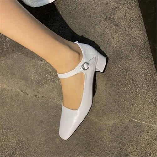 PXELENA Luxury Women Genuine Leather Low Heels Shoes Plus Size 34-43 Black White Square Toe Lady Dress Office Shallow Pumps 2021