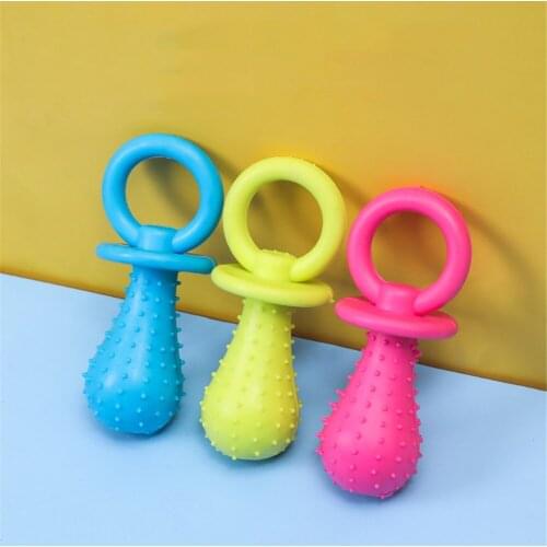 Rubber Mini Pacifier Dogs Chew Squeaky Toy Puppy Interactive Biting Elasticity Soother Toys Pet Tooth Cleaning Toys With Bell