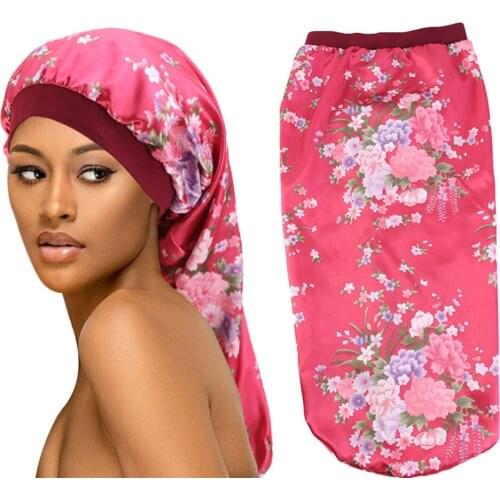New Fashion Women Satin Sleep Cap for Long Hair Silk Long Bonnet with Soft Elastic Band for Natural Curly Hair Braids Dreadlock