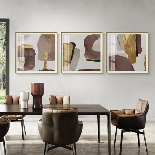 Nordic Modern Brown Gold Foil Marble Art Wall Canvas Paintings Abstract Unique Posters For Corridor Living Room Decor