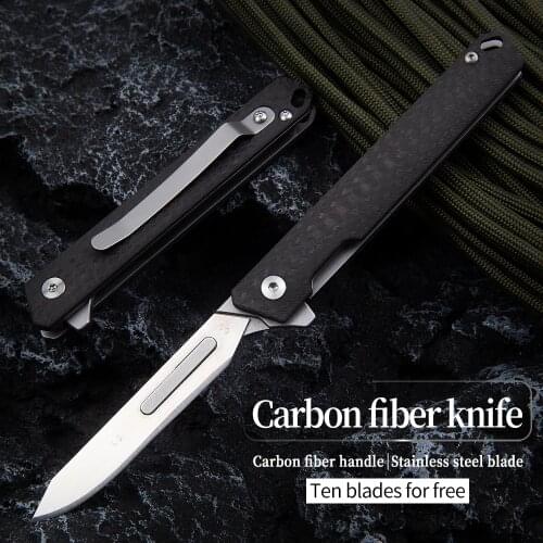 Carbon fiber folding knife emergency outdoor self-defense knife EDC high hardness portable multifunctional rescue tool knife