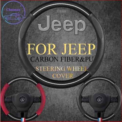 Carbon Fiber&PU Leather Steering Wheel Cover Universal For JEEP Commander Wrangler Compass Cherokee 37-38cm Sport Car Styling