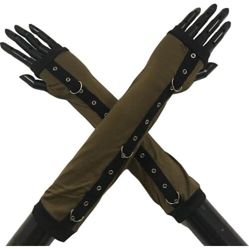 Steampunk Women Buckled Up Bondage Arm Warmers With Metal Buckle Straps Womens Black Gothic Style Fingerless Gloves