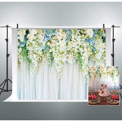 Bridal Floral Wall Romantic White Rose Photography Background Marriage Dessert Fabric Polyester Decoration Wedding Props Party