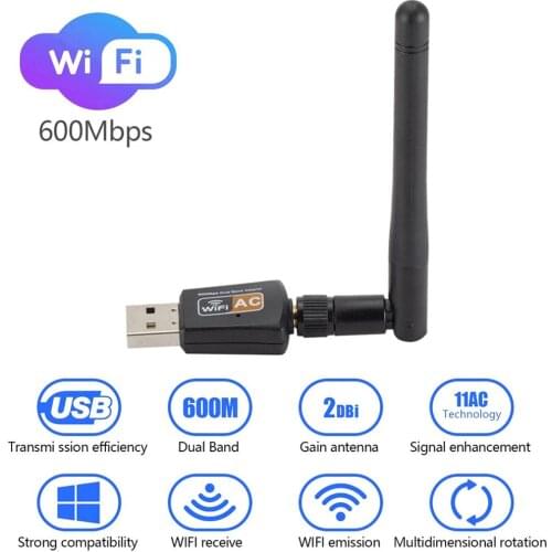 2.4GHz/5GHz 600Mbps USB wifi Adapter AC600 WiFi with Antenna Dual Band PC Mini Computer Network Card Receiver 802.11b/n/g/ac