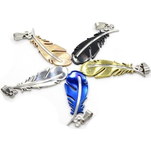 5-color Stainless Steel Tree Leaf Pendant Necklace titanium steel feather feather Necklace ornament
