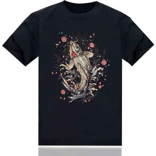 Japanese Harajuku Koi Sakura Tattoo T-Shirt Cotton Round Neck Short Sleeve T Shirt