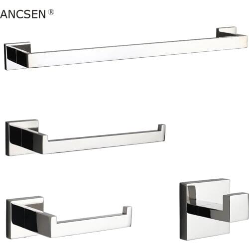Mirror polished Chrome plated 304 stainless steel bathroom accessory kit towel rack towel bar paper rack robe hook Hardware
