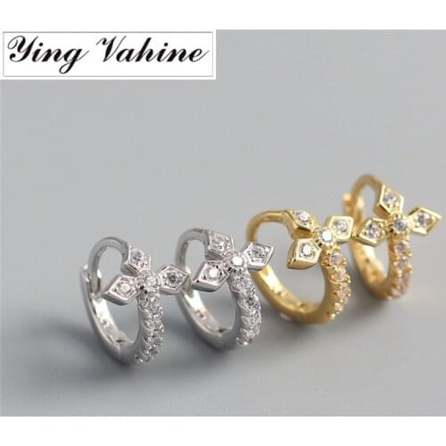 Ying Vahine 100% 925 Sterling Silver Mini Zircons Flowers Stud Earrings for Women
