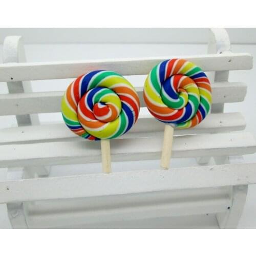 10Pcs Colorful Lollipop Clay Decoration Crafts Kawaii Bead Flatback Cabochon Fridge Magnet Scrapbook DIY Accessories Buttons