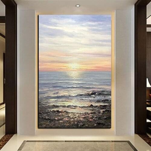 100% Handpainted The Sea Sunset Abstract Oil Painting Wall Art Home Decor Pictures Modern Oil Painting On Canvas No Framed