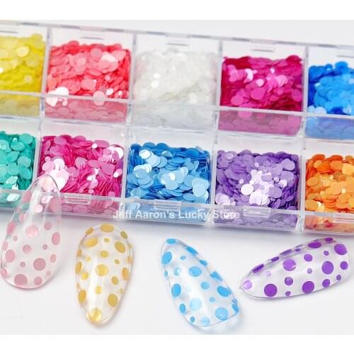 12 Makaron colors round nail glitter sequins for nail art tips decorations decals acrylic fake nails accessoires kit