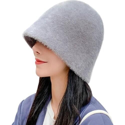 2020 Hat winter womens fashion Solid color rabbit fur hat bucket cap fishermans hat retro knitted wool basin Bucket Hat