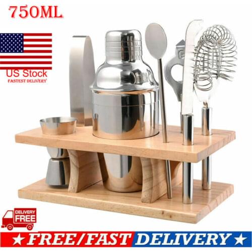 350ml Stainless Steel Shaker 5 Piece Set Mixer Bartender Kit Bar Set Tool With Wine Rack