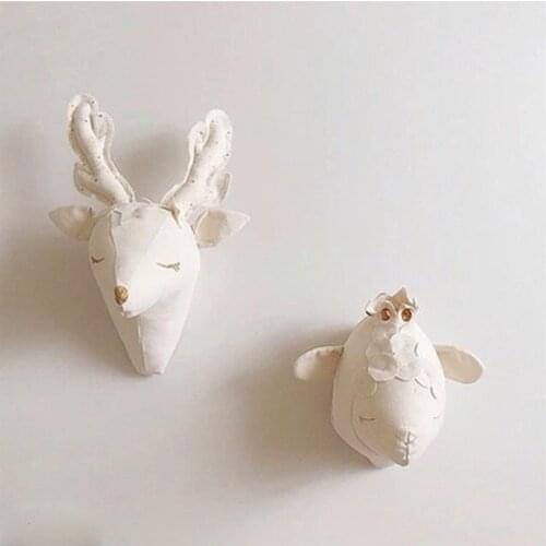 3D Cute Deer Wall Art Decorations Animals Head Toys Kids Room Wall Hangings Baby Gifts White Reindeer Bedroom Decor