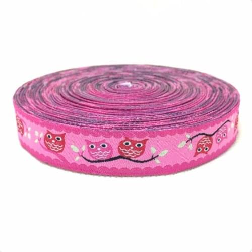 5/8"(16mmX10yards)woven Jacquard Ribbon handmade accessories ribbon laciness with pink owl KTZD15102236