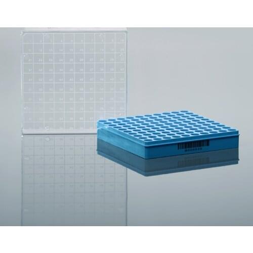 81/100well freeze storage tube box 0.5ml bottom PP cover PC blue low
