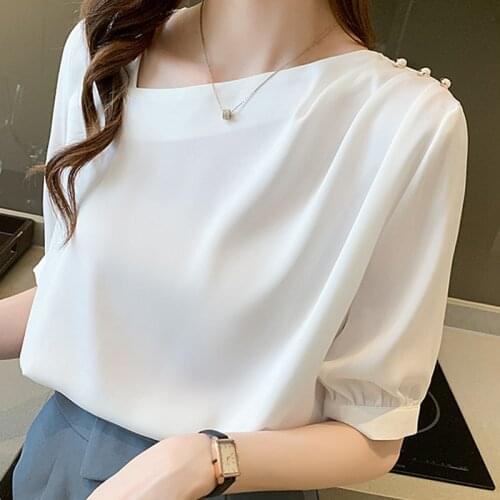 Blusas Mujer Blouses Top Femme Short Sleeve White Blouse Women Blusas Mujer De Moda 2021 Chiffon Blouse Shirt Tops Women E914