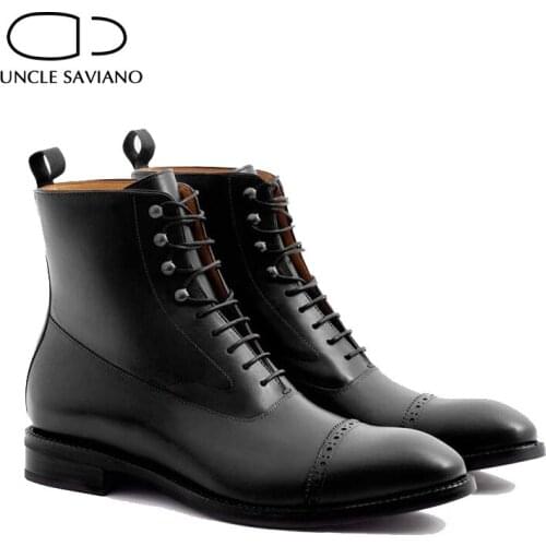 Uncle Saviano Winter Snows Add Velvet Men Boots Shoes Best Lace-Up Genuine Leather Boots Fashion Designer Work Business Man Shoe